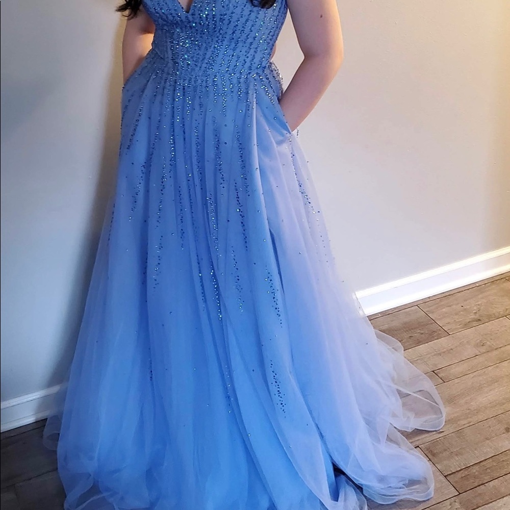 La Femme A-Line Thigh Slit Prom Dress